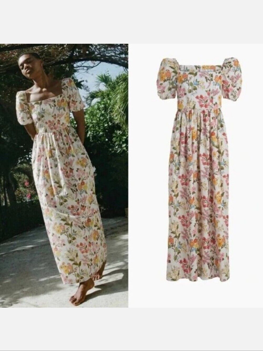 Coco Shop Puff Short Sleeves Floral Print Maxi Dress Women's Dress Size M